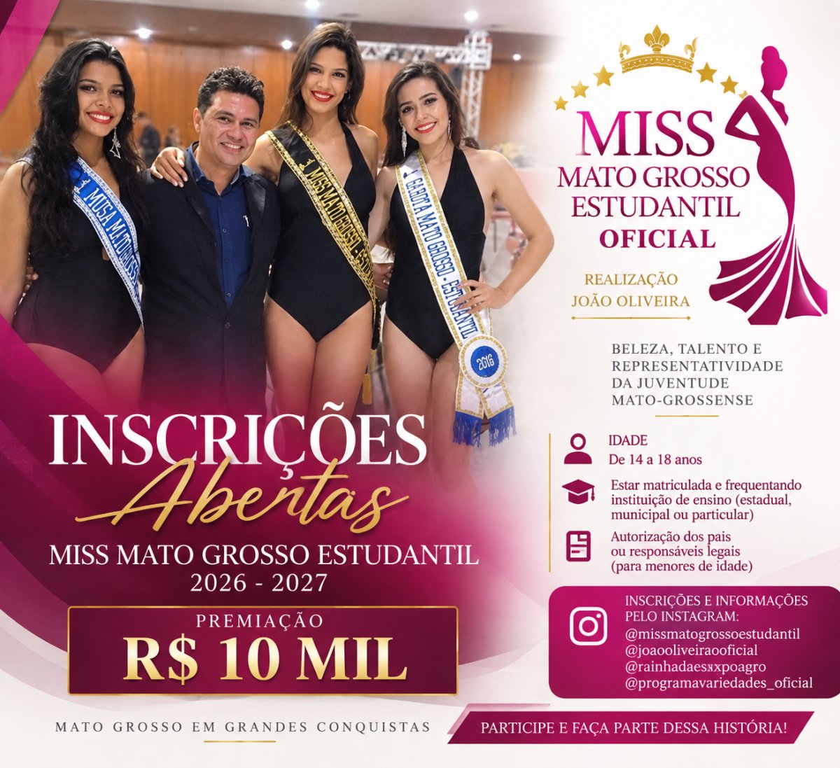 Miss Mato Grosso Estudantil 2026-2027: Inscrições Abertas com Prêmio de R$ 10 Mil