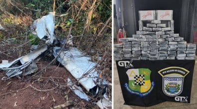 PF investiga origem de avião que caiu em Mato Grosso com 120 kg de cocaína e deixa dois mortos