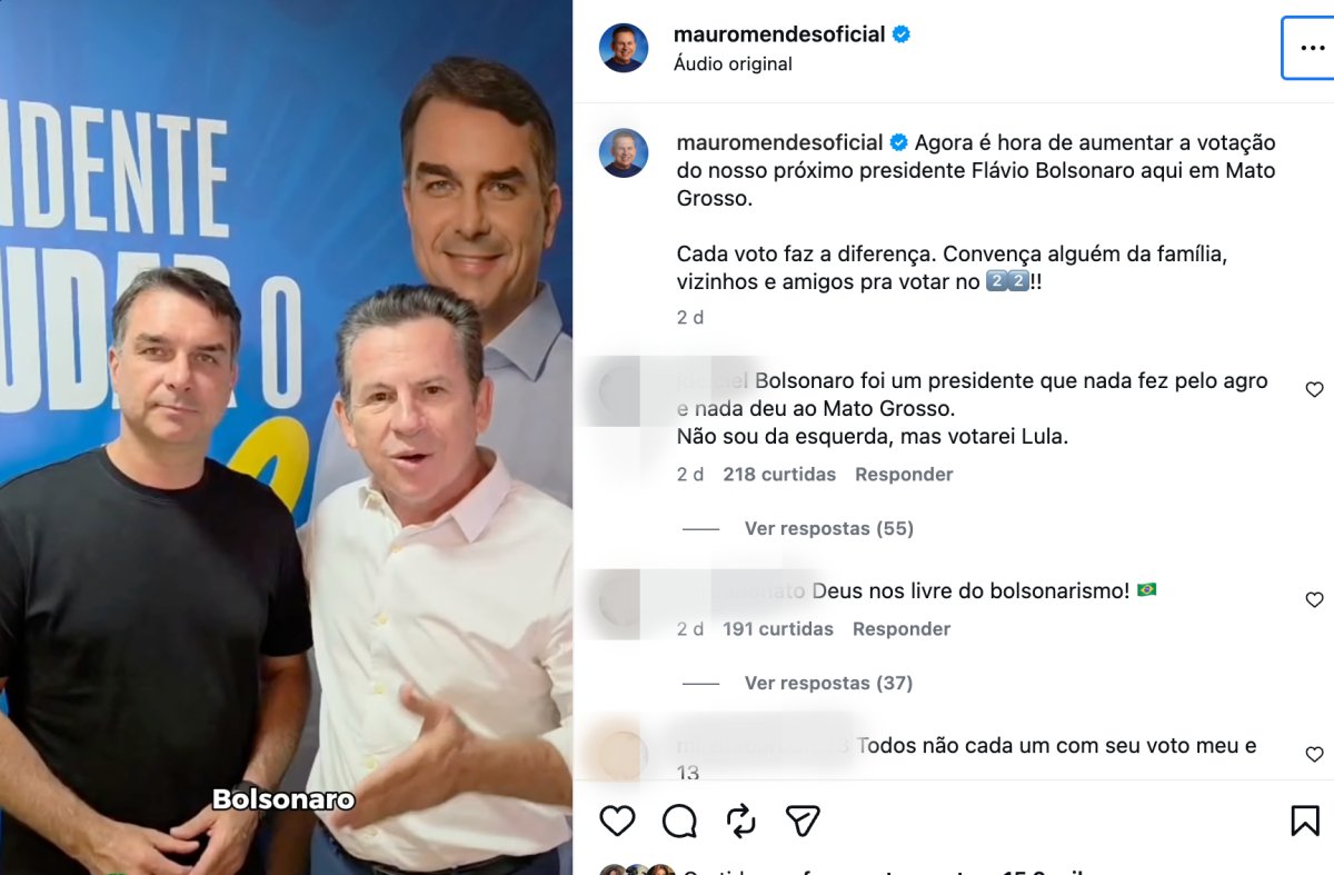 Mauro Mendes mobiliza eleitores mato-grossenses para ampliar votação de Flávio Bolsonaro no segundo turno