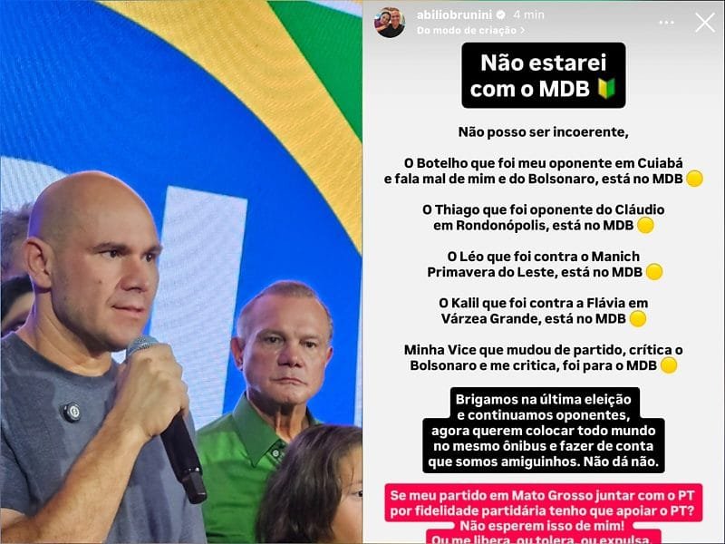 Abilio Brunini se nega a apoiar aliança do PL com MDB em Mato Grosso